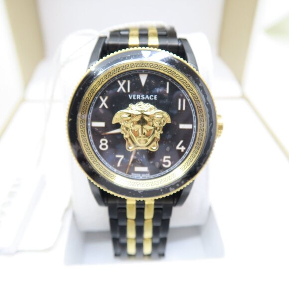 Versace VE2V00422 V-Palazzo Greca Two Tone 43mm Swiss Made Watch for Men.